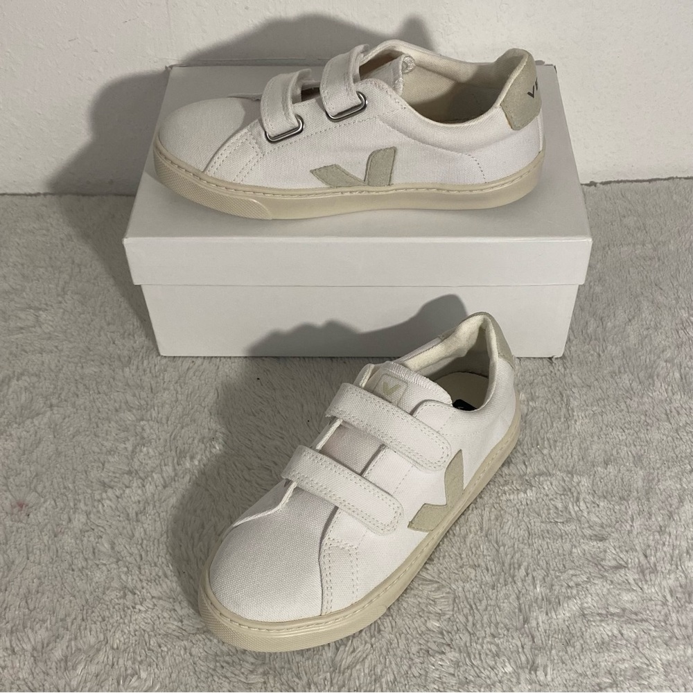 Veja Esplar Vegan Canvas Sneakers Big Kids Size 4 White Beige